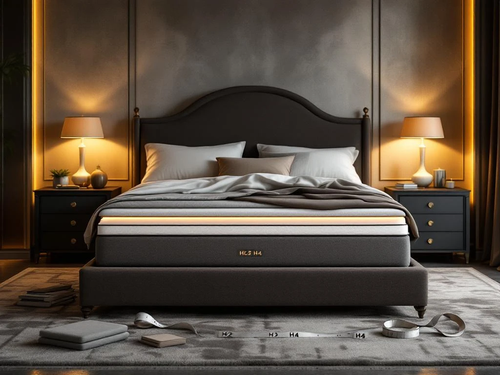 Luxe moderne slaapkamer met boxspring bed, nachtkastjes en materiaalstalen voor ergonomische slaapoplossingen